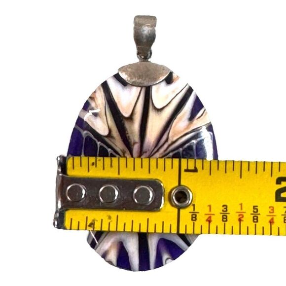 925 Sterling Silver Oval Cone Shell & Blue Pendant Jewelry Beach Nautical Cruise - Picture 4 of 6